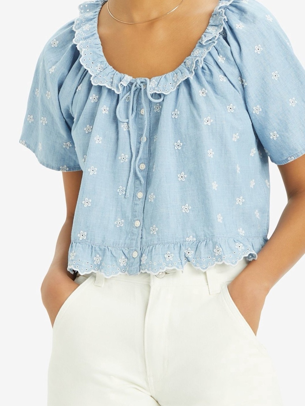 Women’s Levi’s Lyka Denim Eyelet Embroidered Crop Top